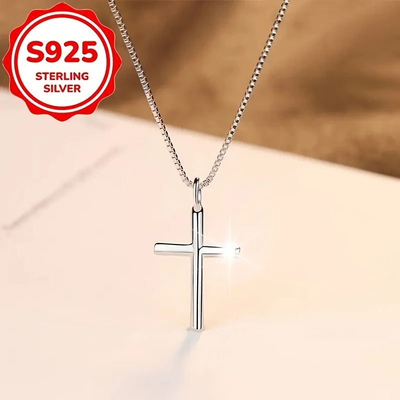 Women's fashion pendant necklace s925 sterling silver new minimalist cross silver necklace
