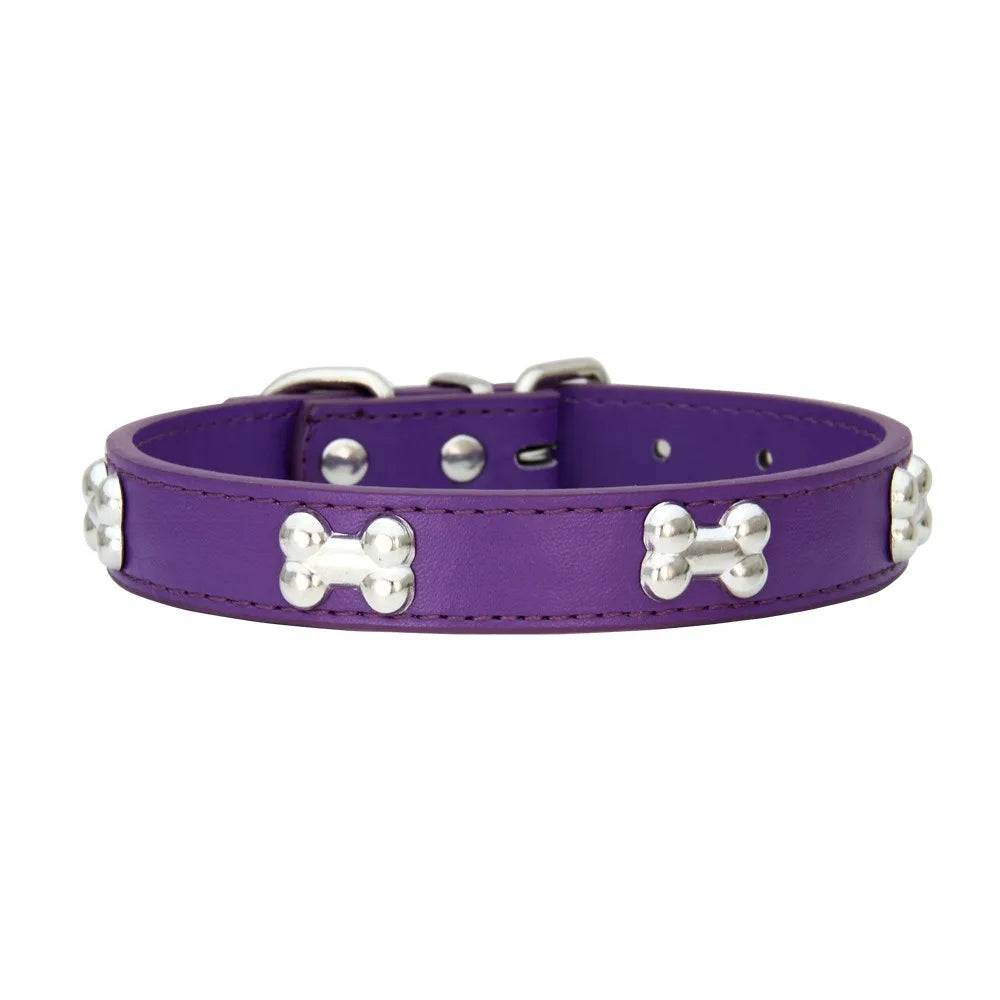 Bone Pattern Collar Durable Adjustable Small Dog Puppy Cat Safe PU Leather