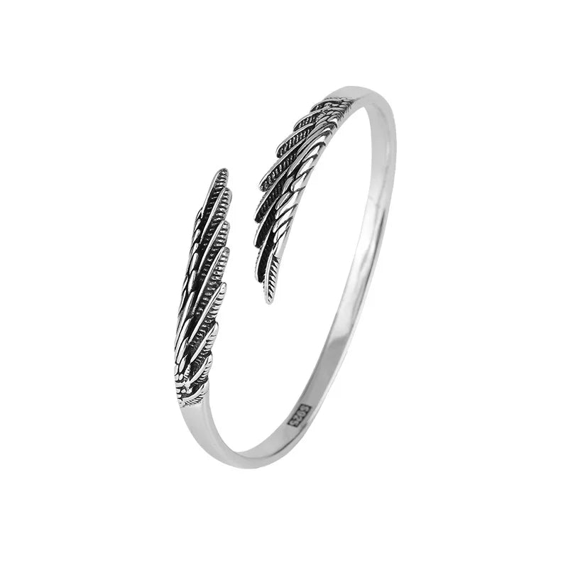 Retro Thai Silver Feather Simple Fashionable 925 Sterling Silver Personalized Design Wings Bracelets