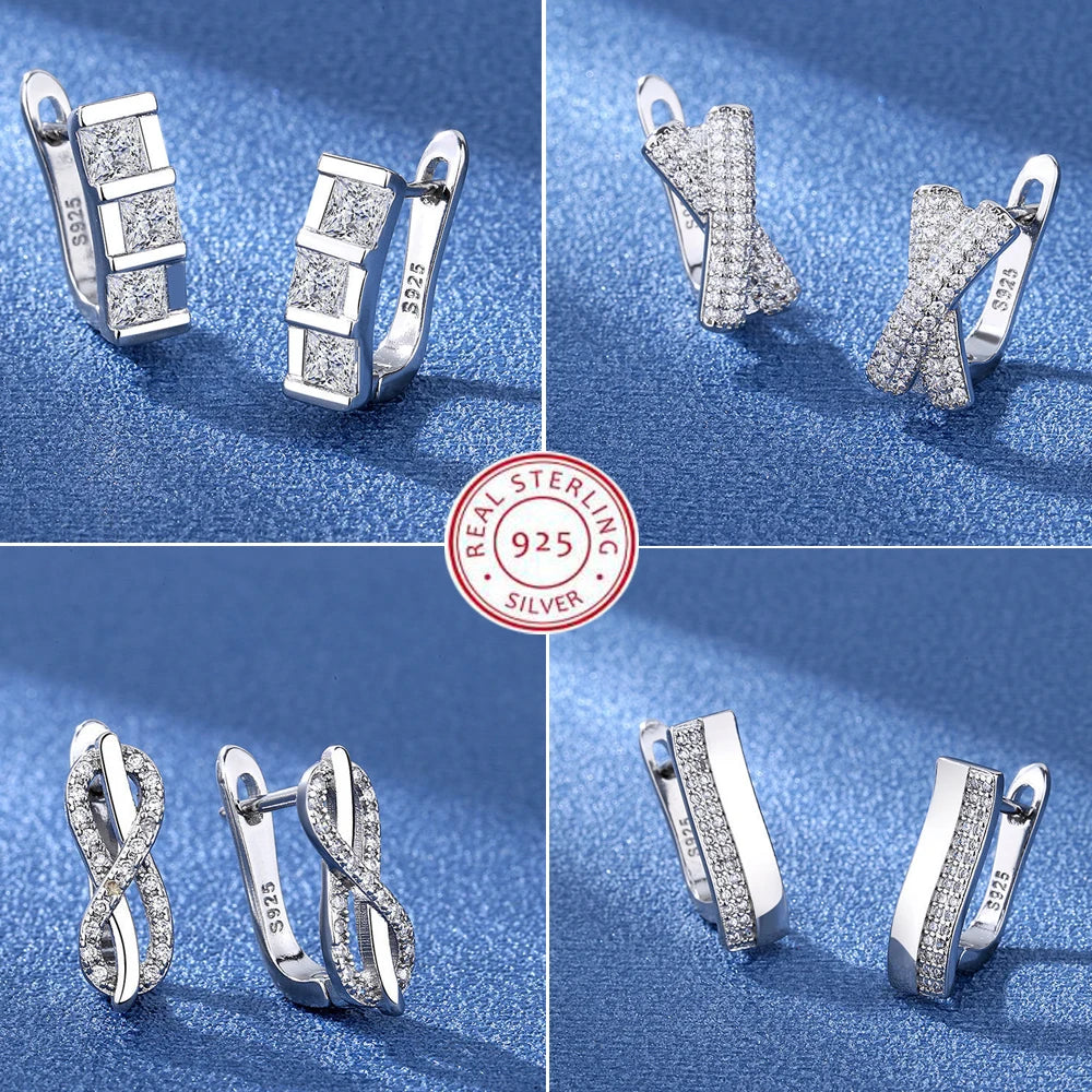 Luxury 925 Sterling Silver Earrings  High Quality White Zircon Earrings