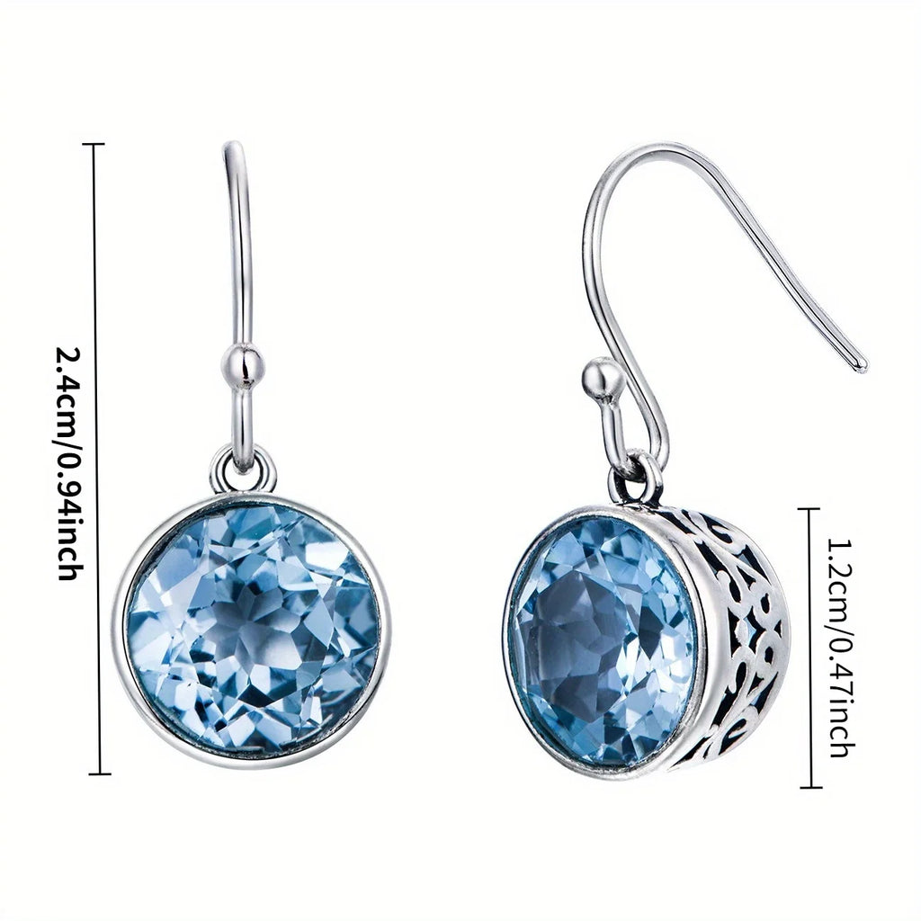Beautiful Earrings inlaid with sea-blue synthetic zircon carved patterns