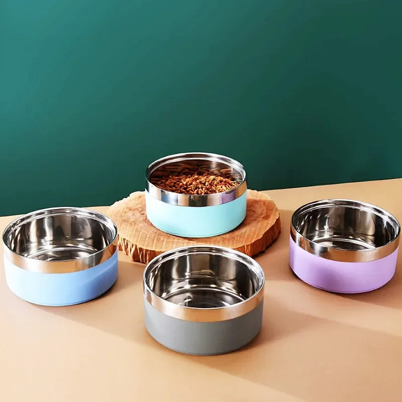 Dog Food Bowl Stainless Steel Double-layer Water Bowls for Dogs Feeding Non-slip