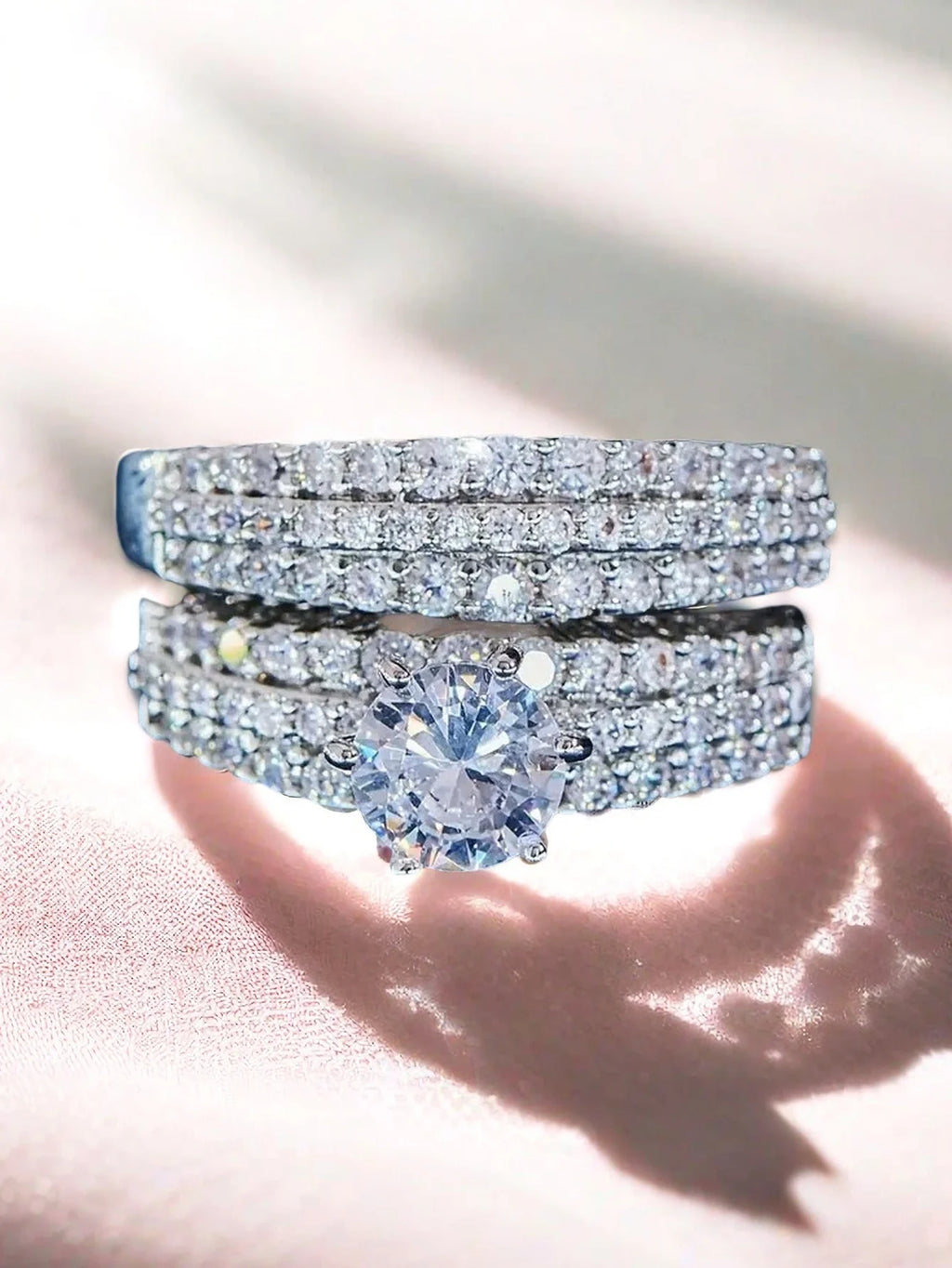 2pcs Elegant Stacking Rings Paved Shining Zirconia Rings