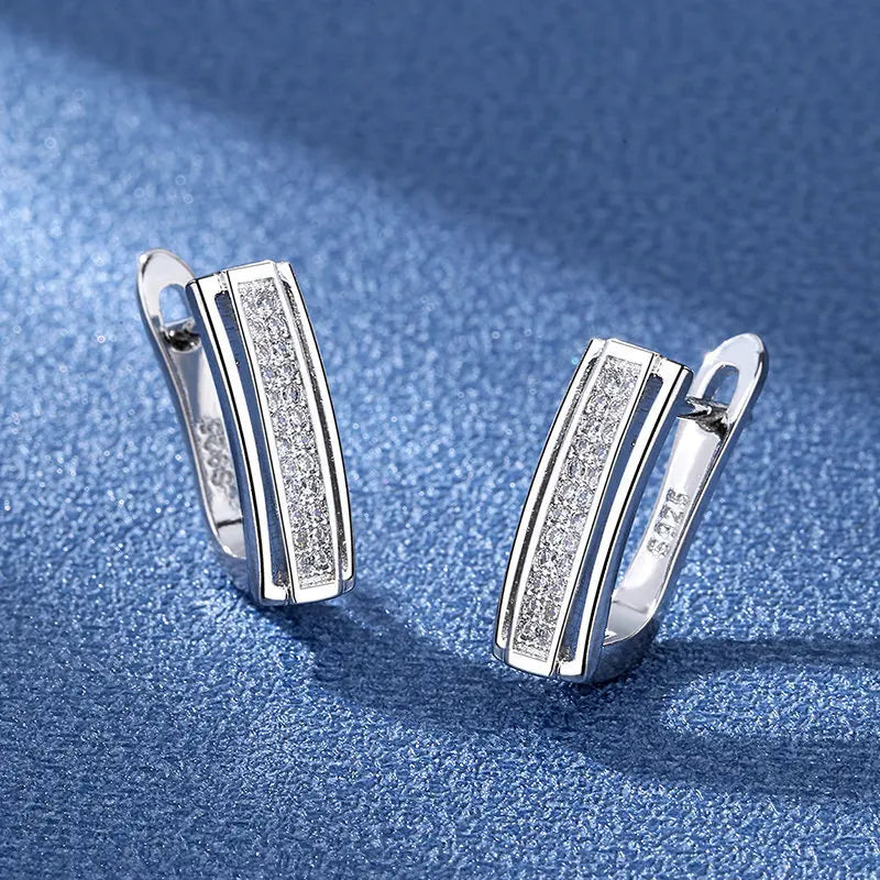 Luxury 925 Sterling Silver Earrings  High Quality White Zircon Earrings