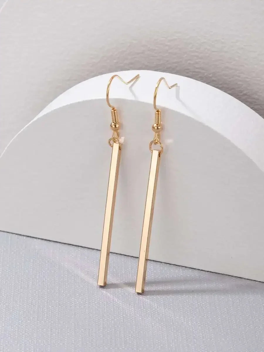 Rectangle Drop Earrings For Women Gold Tone Fashion Jewelry