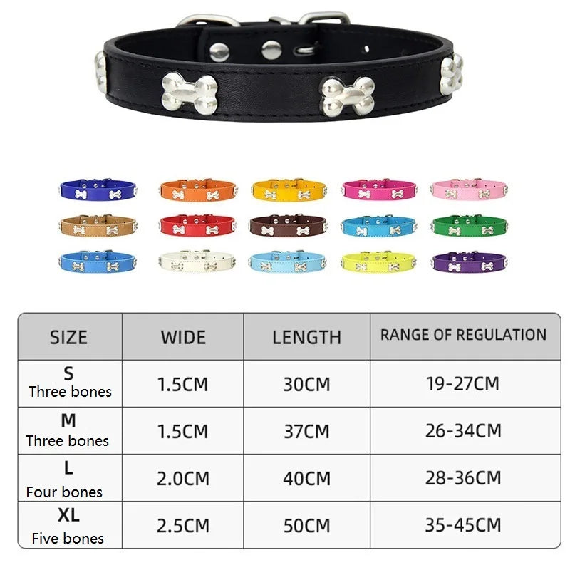 Bone Pattern Collar Durable Adjustable Small Dog Puppy Cat Safe PU Leather
