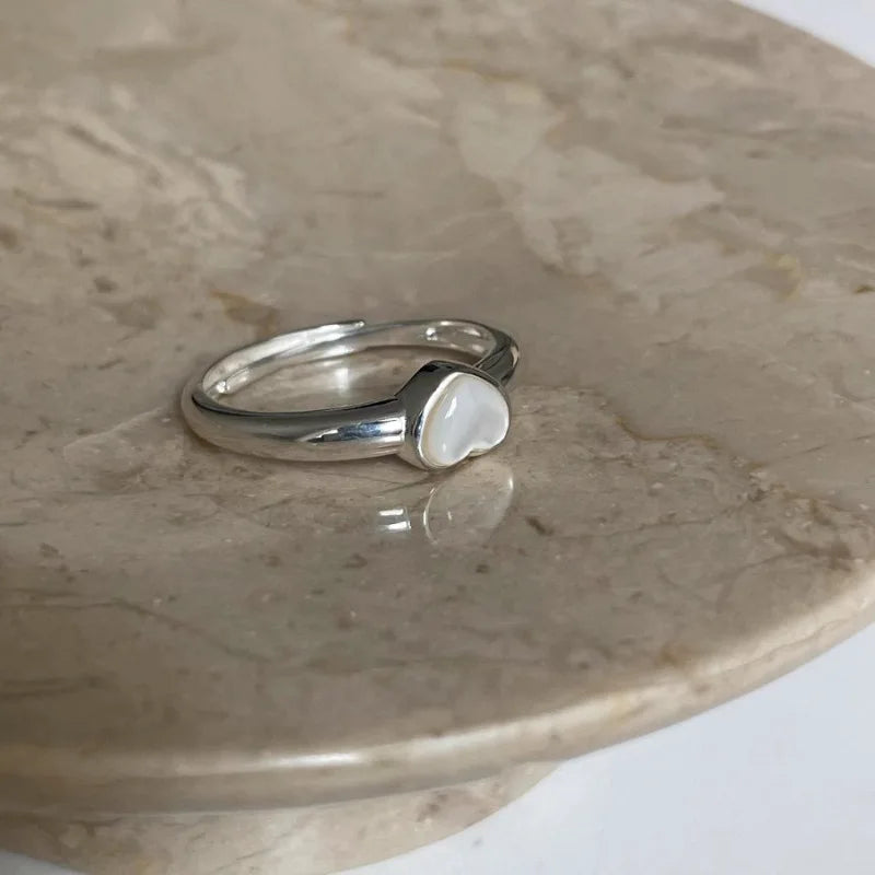 Lovely 925 Sterling Silver Ring For Women  Heart Stone Simple Open Vintage Handmade Ring Allergy For Party Birthday Gift
