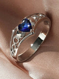 Blue Gemstone Heart Shape Cocktail Ring For Women