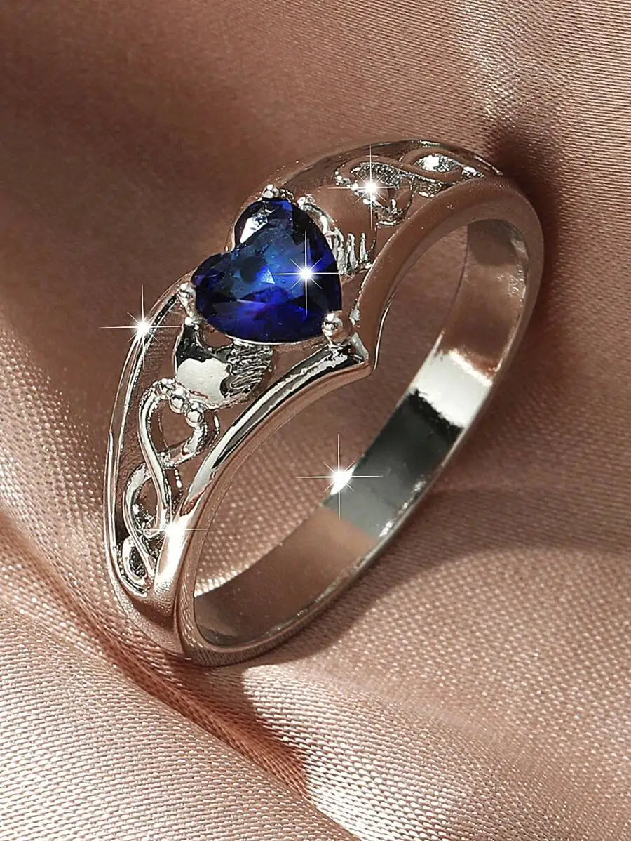 Blue Gemstone Heart Shape Cocktail Ring For Women