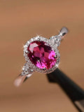 Fuchsia Cubic Zirconia Oval Ring With Pave Setting For Women