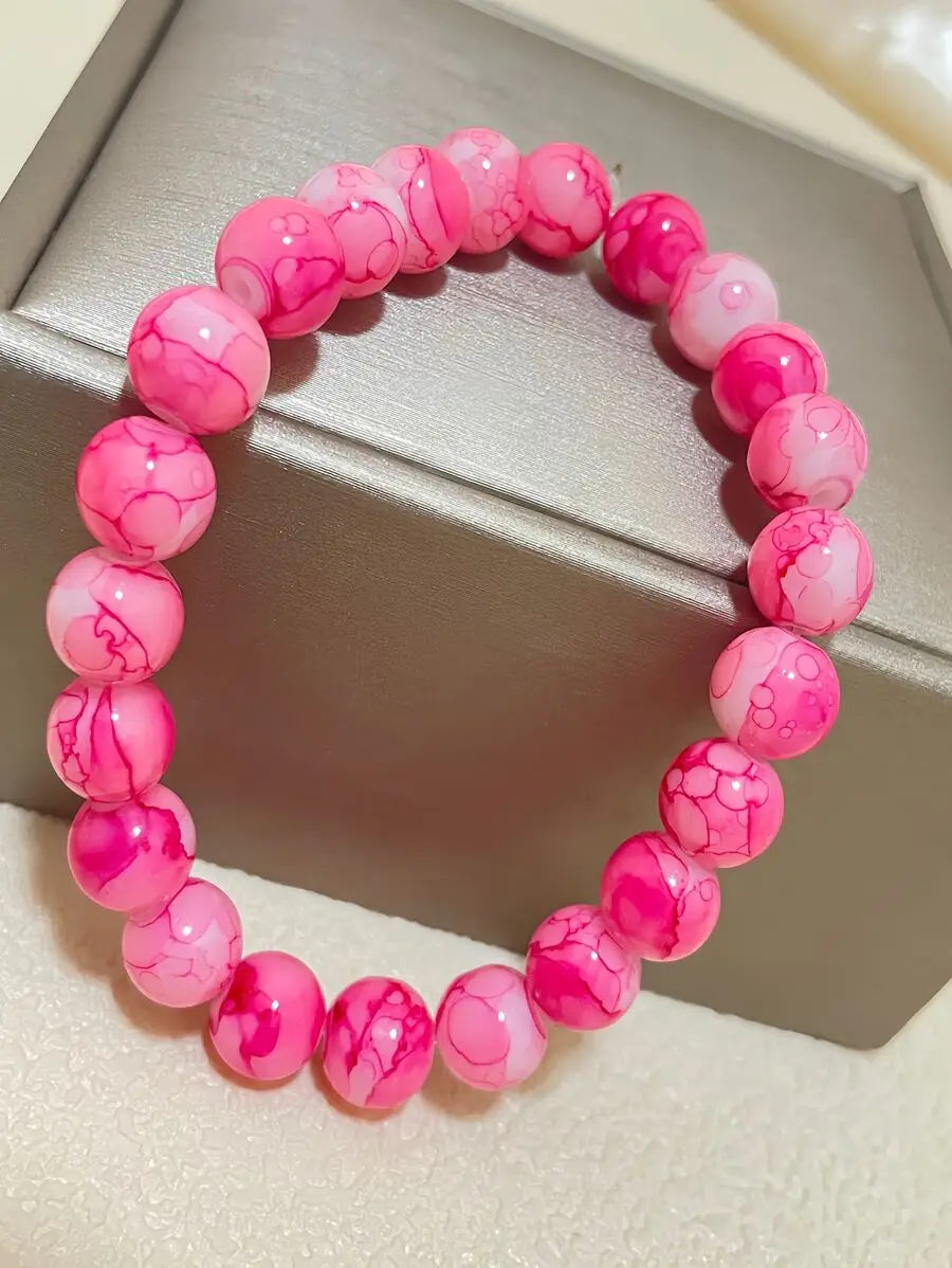 Bohemian Style Pink Glass Beaded Stretch Bracelet For Women