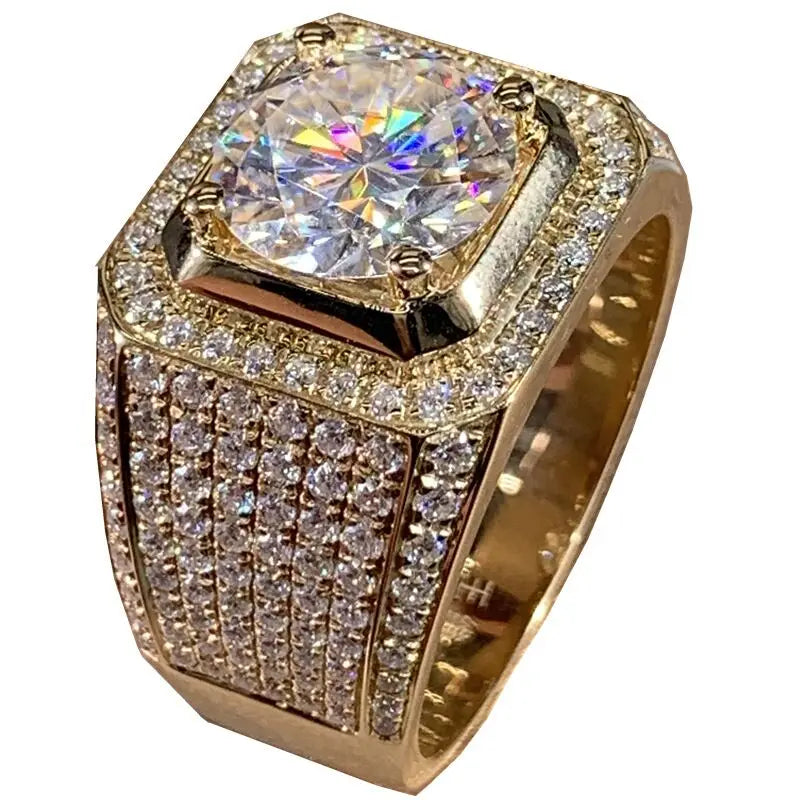 Solitaire 14K Gold plated Male 2ct Lab Diamond Moissanite Ring 925 sterling silver Ring for Men