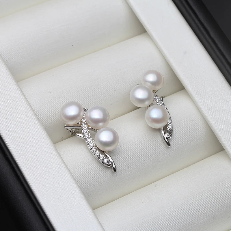 Real Silver 925 White Pearl Earrings Woman,Natural Freshwater Stud Earrings With Pearls