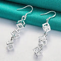 925 Sterling Silver Plated Earrings Fashion Jewelry Elegant Woman Crystal Lattice Drop Long Earrings