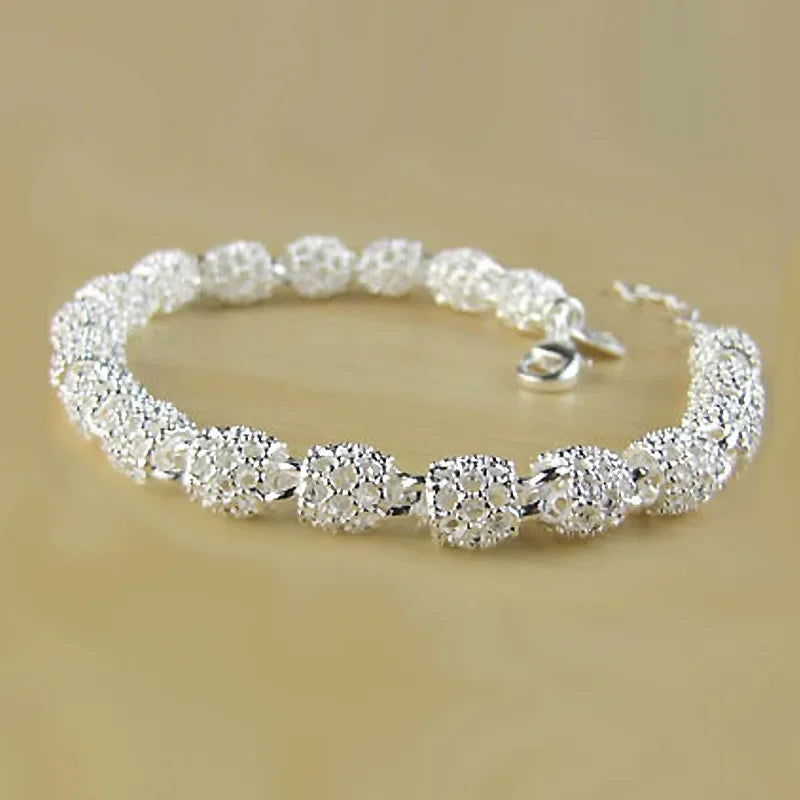Elegant 925 Silver Flower Beads Charm Bracelets For Women