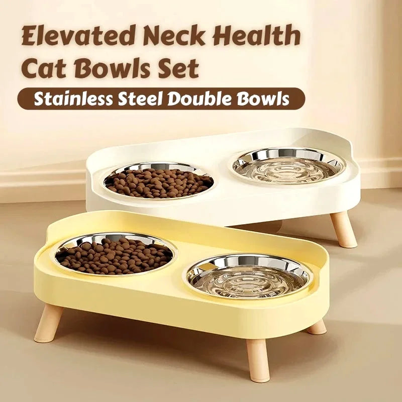 Colorful Elevated Pet Feeder: Dual Stainless Steel Bowls with Neck Support