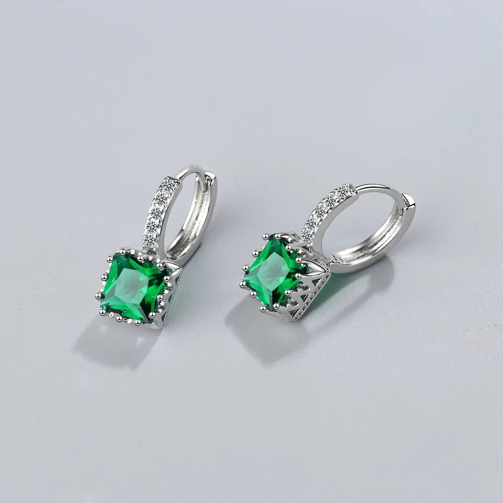 Silver Color Square Zircon Earrings for Women 925 Silver Needle Ear Buckles Earring