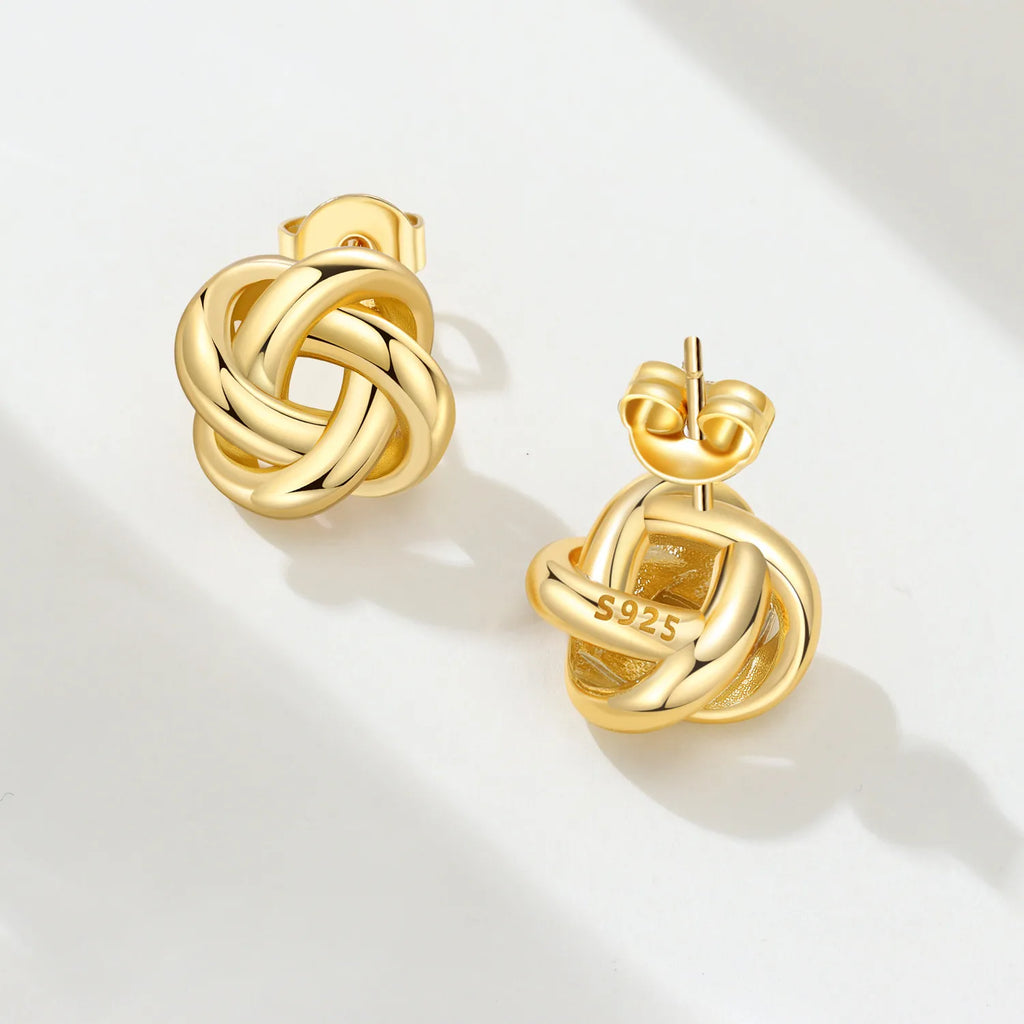 Elegant S925 Sterling Silver 18k Gold Classic Knot Stud Earrings For Ladys