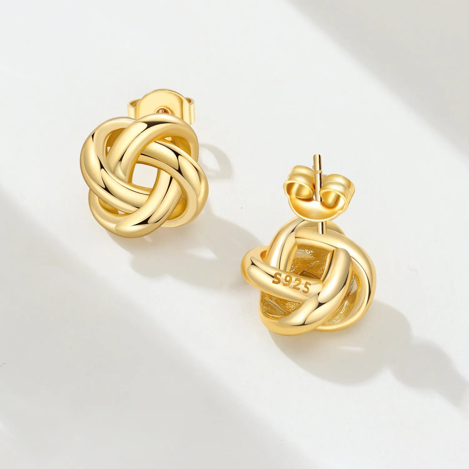 Elegant S925 Sterling Silver 18k Gold Classic Knot Stud Earrings For Ladys