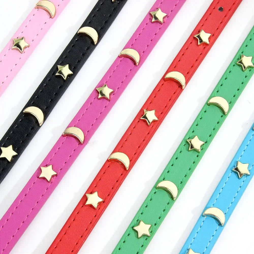 Pet Collar Rivet Star Moon Decor Small Dog Kitten PU Leather