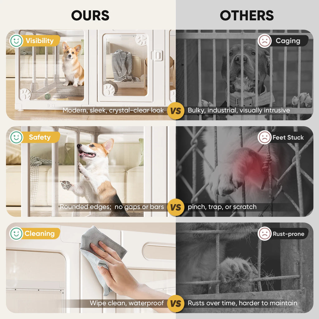 Clear Acrylic Dog Play Pen Indoors 24", 8 Panels Transparent Puppy Playpen with Door