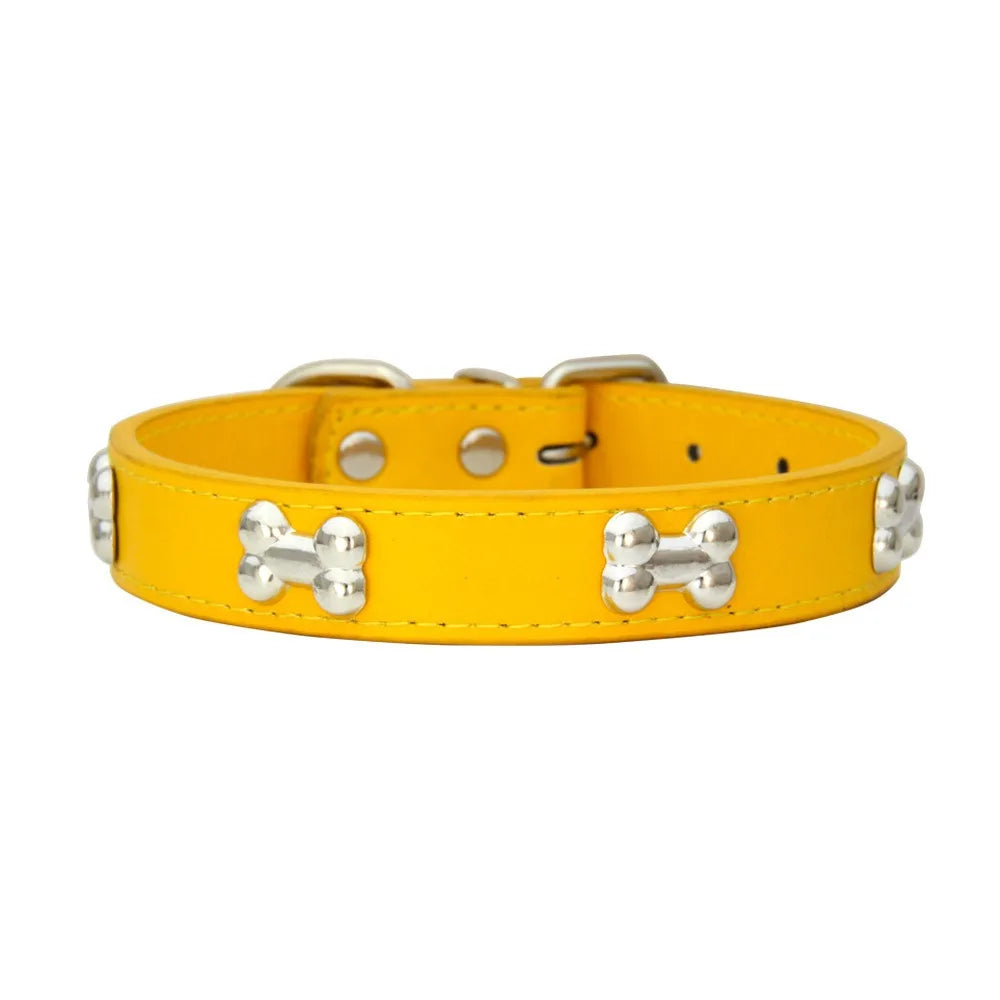 Bone Pattern Collar Durable Adjustable Small Dog Puppy Cat Safe PU Leather