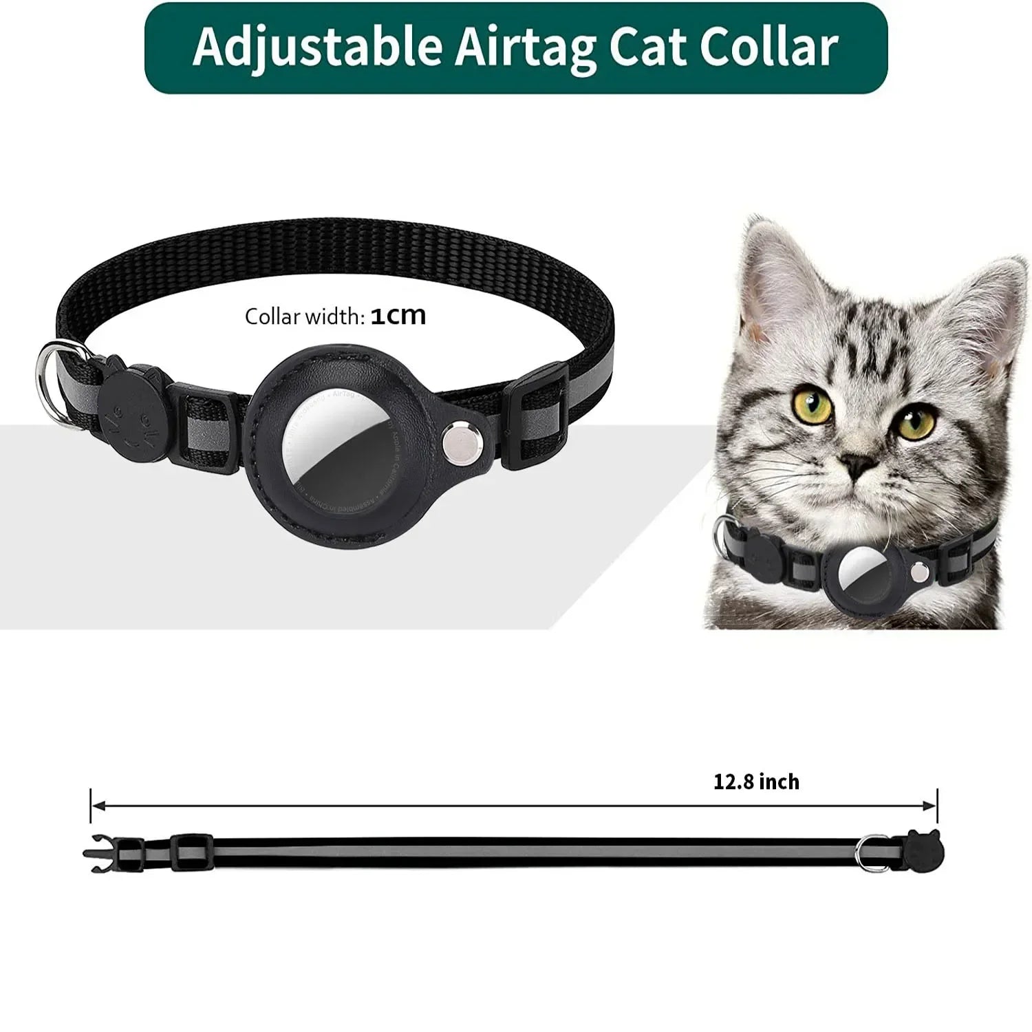 Cat / dog AirTag Holder Collar Breakaway Reflective Strips Adjustable Kitten Collar Waterproof
