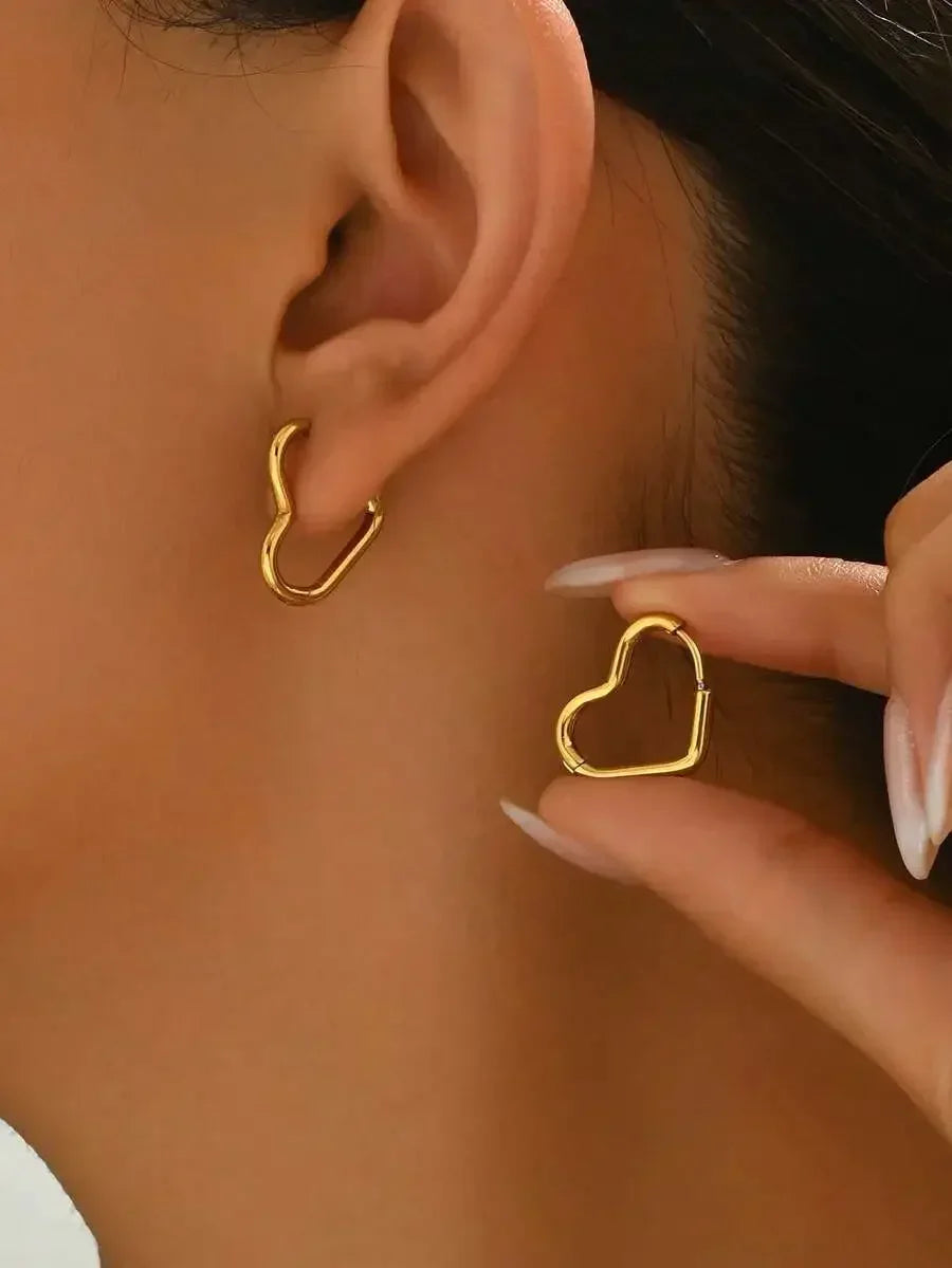 Heart Shape Stainless Steel Hoop Earrings For Women Daily Wear