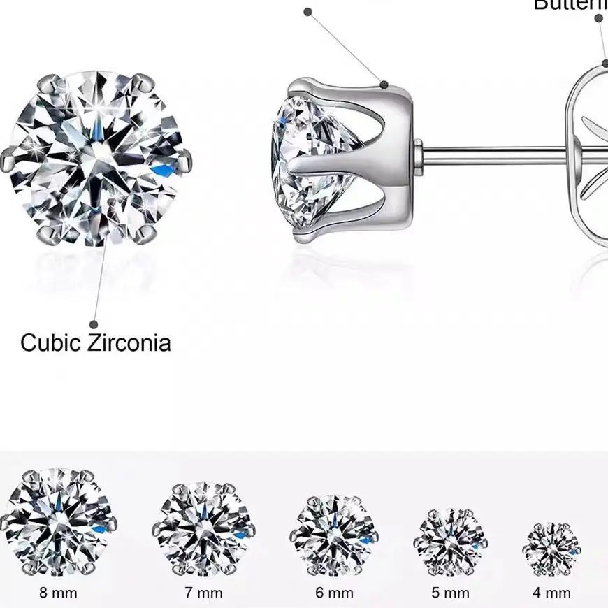 925 Sterling Silver Stud Earrings with Sparkling Moissanite and Zirconia [7mm]