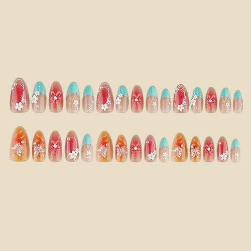 24Pcs fake nail art, 3D three-dimensional flower pearl gentle fake nail