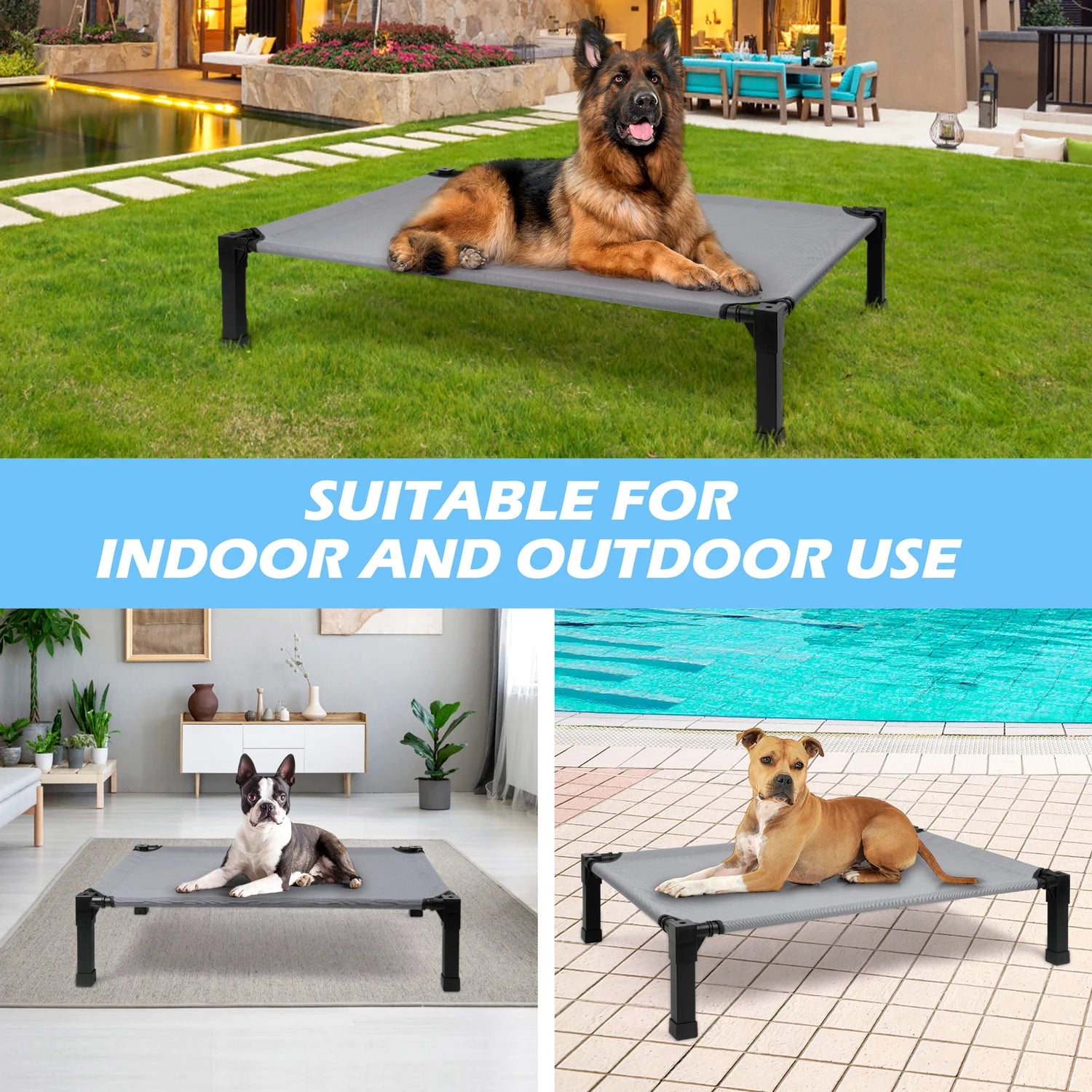 Elevated Dog Bed, Cooling Raised Pet Cot with Chew Proof Washable Breathable Mesh