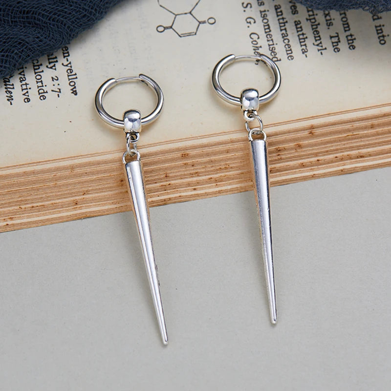Hip Hop Punk Minimalist Rivets Cone Pendant Earrings for Men and Women