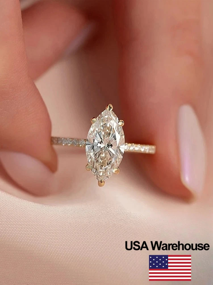 Beautiful 925 Sterling Silver Simple Classic Marquise Zircon Ring For Women