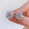 Cute Stone White Zircon Snowflake Stud Earrings Silver Color for Women