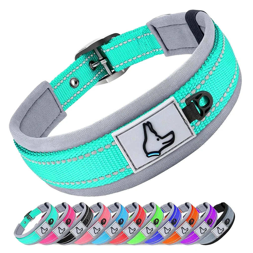 Padded Dog Collars for small Medium large Dogs Reflective Wide Pet Collars Adjustable Heavy Duty Nylon Neoprene Dog Collar