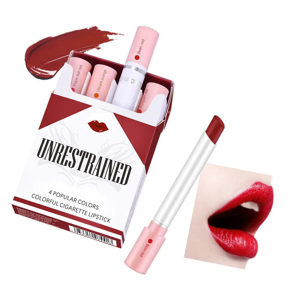 4 Colors Cigarette Shaped Lip Gloss Set Matte Velvet High Pigment Waterproof