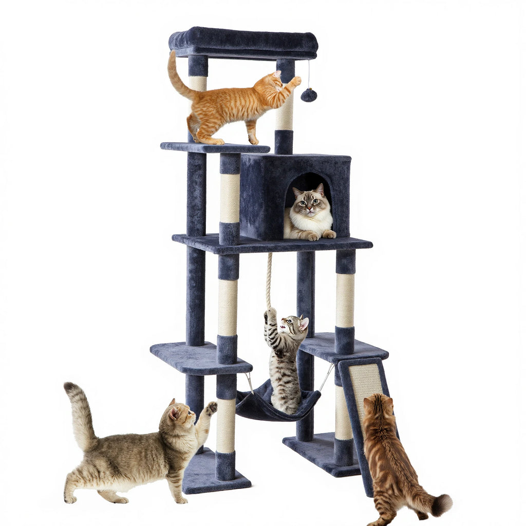 63In Cat Tree Tall Multi-Cat Climbing Tower Natural Sisal Scratching Posts Stable