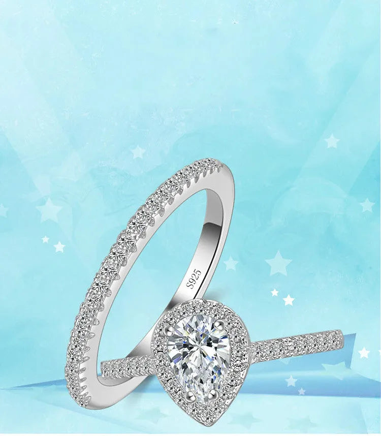 Luxury 925 Sterling Silver  ring set Jewelry Teardrop Zircon CZ Diamant Ring Set