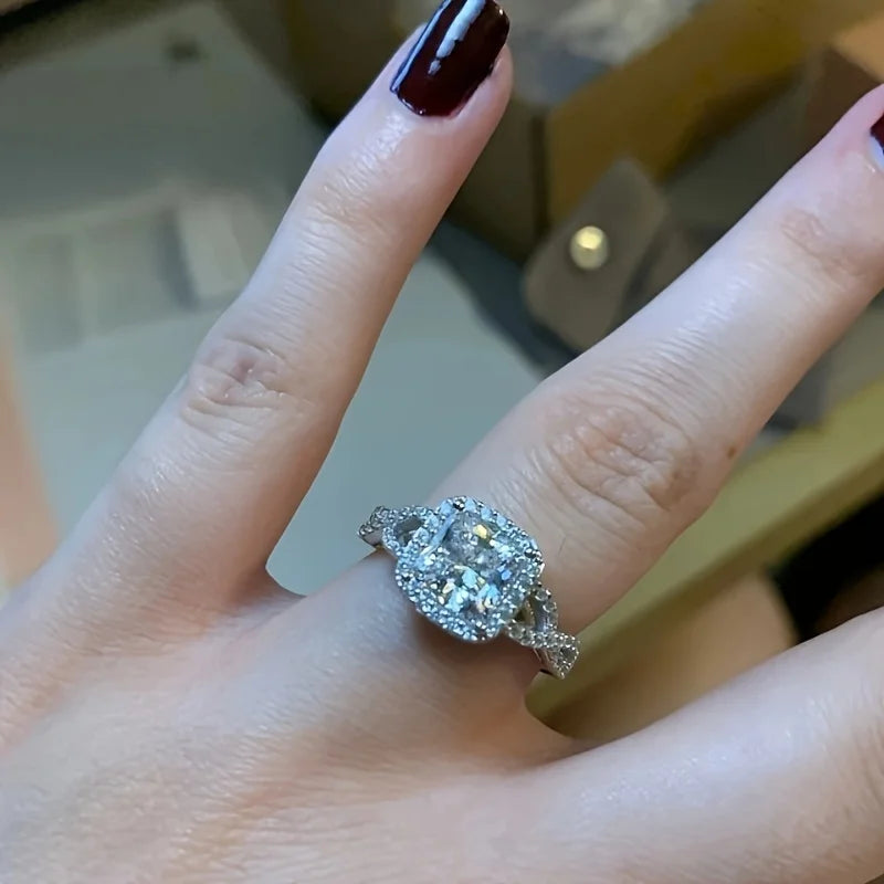 Exquisite Ring with Elegant Square Synthetic Zirconia