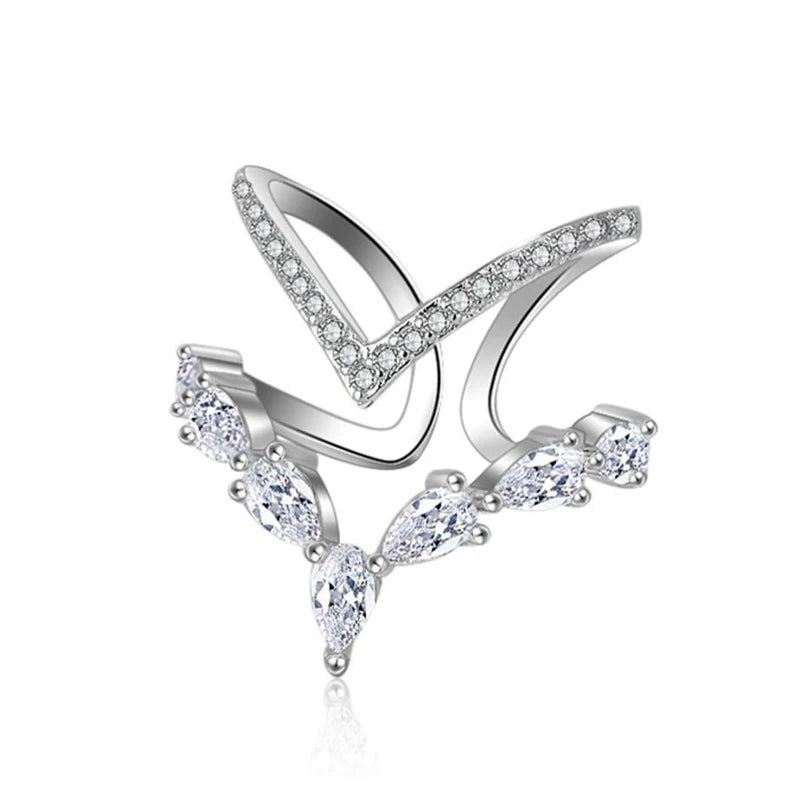925 Sterling Silver Irregular Double Layer Zirconia Ring For Women Resizable Rings