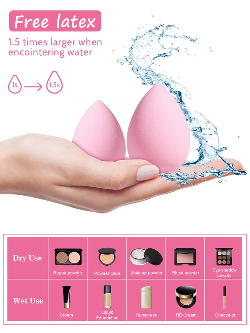 38PCS Makeup Tools: 15PCS Makeup brush set+1PC cosmetic bag+4PCS Makeup Tools+15PCS Makeup Sponges+3PCS Powder Puffs