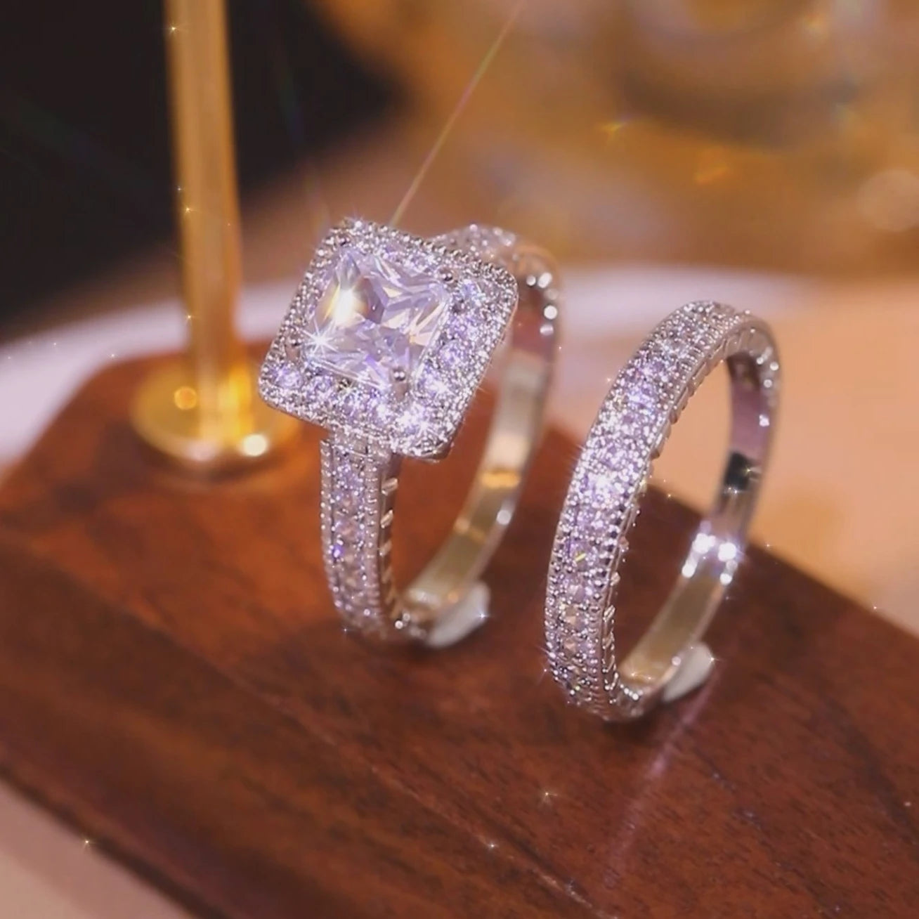 Princess Cut Cubic Zirconia Bridal Ring Set 2Pcs
