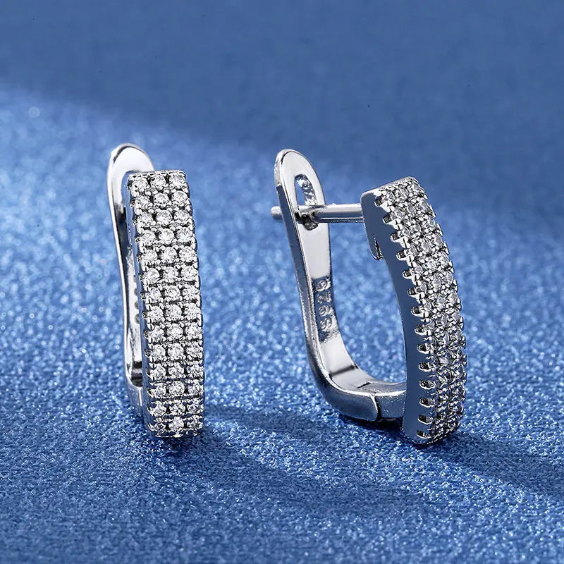 Luxury 925 Sterling Silver Earrings  High Quality White Zircon Earrings
