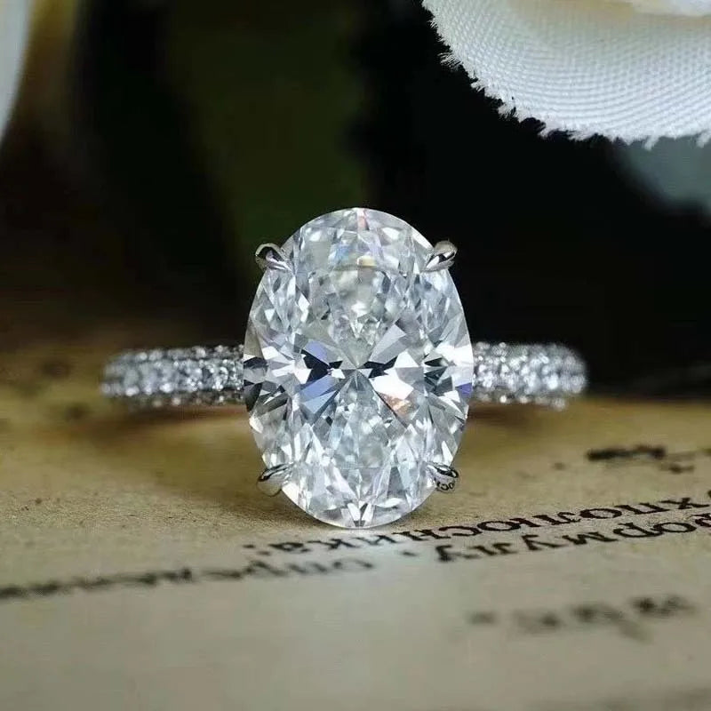 New 925 Sterling Silver Oval 4ct Lab Diamond Ring
