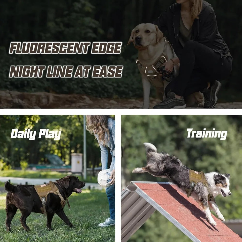 No Pull Tactical Dog Harness for Large Dogs, Adjustable Reflective K9 Working Training Vest