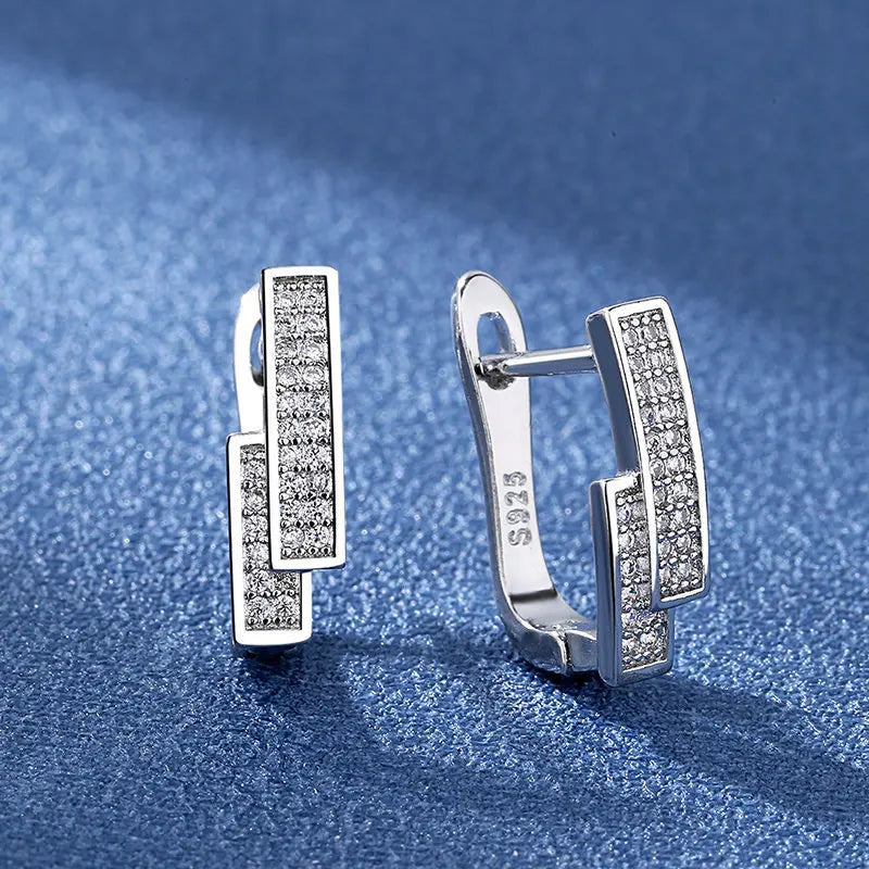 Luxury 925 Sterling Silver Earrings  High Quality White Zircon Earrings