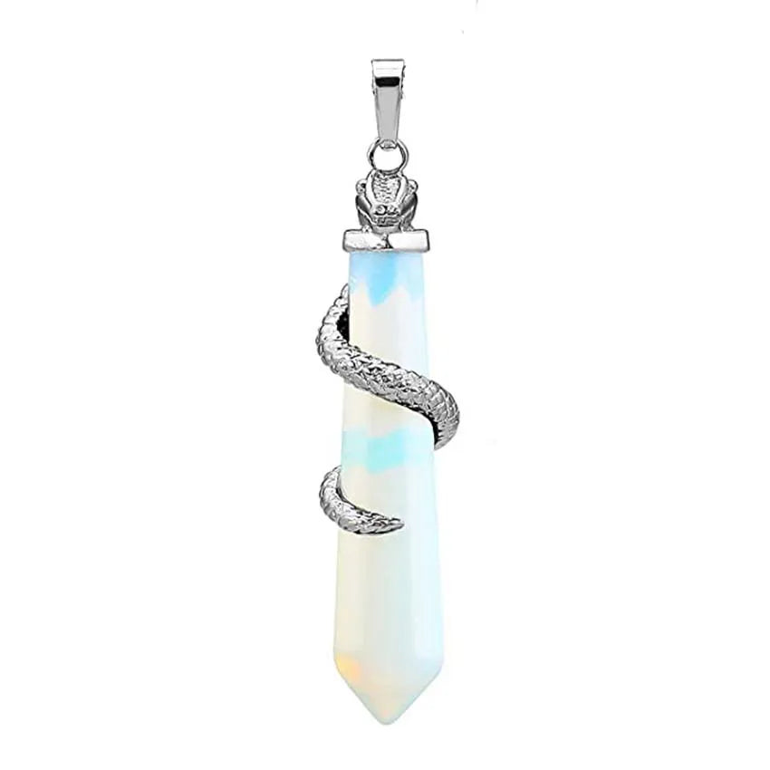 Snake Wrapped Crystal Hexagon Column Stone Pendulum Pendants