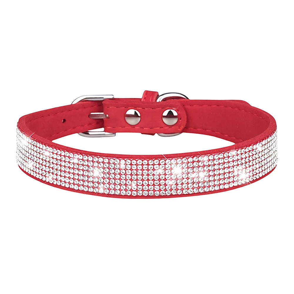 New Shiny Rhinestone Pet Collar, Soft Microfiber Adjustable Collar for Small Medium Dogs