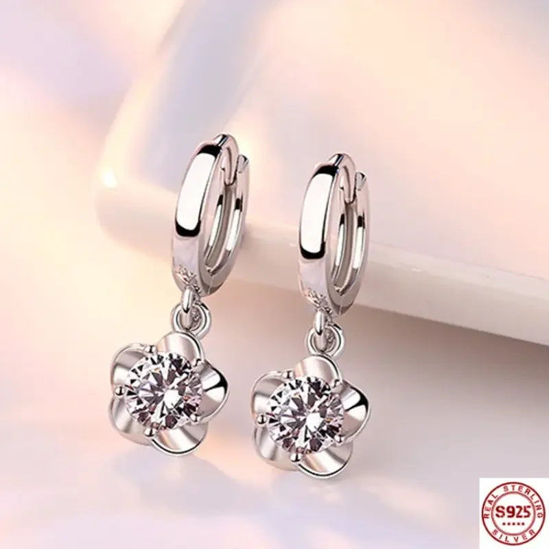 925 Sterling Silver Earrings Jewelry High Quality Retro Simple Purple White Zircon Earrings