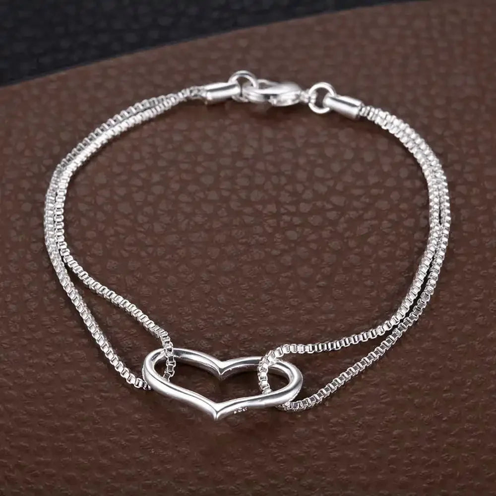 New 925 Sterling Silver Bracelets Heart for Women